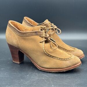 FRYE Tan Suede Parker Oxford Ties 3" Heel Low Booties Size 8